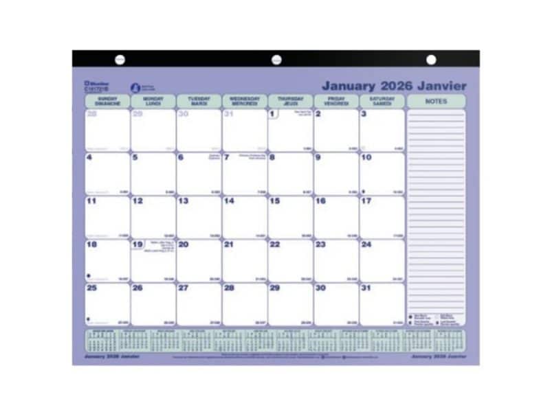 Sous-main bleu 2026 8,5x11