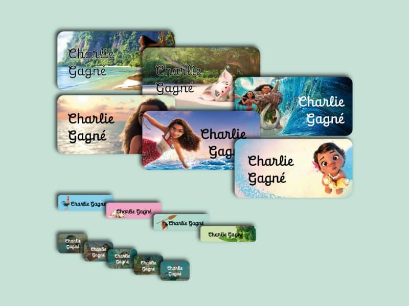 Ensemble d'étiquettes personnalisées Moana cursive