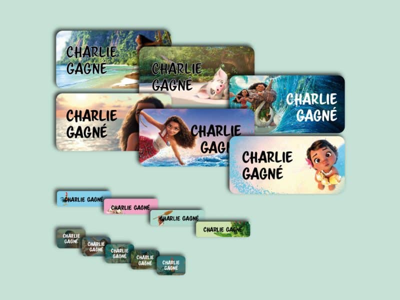 Ensemble d'étiquettes personnalisées Moana funky
