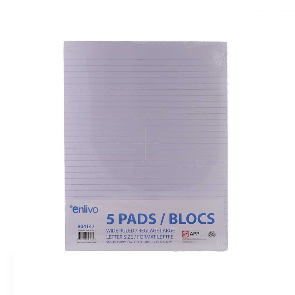 Bloc notes ligné 96 feilles 8,5 x 11  pqt de 5