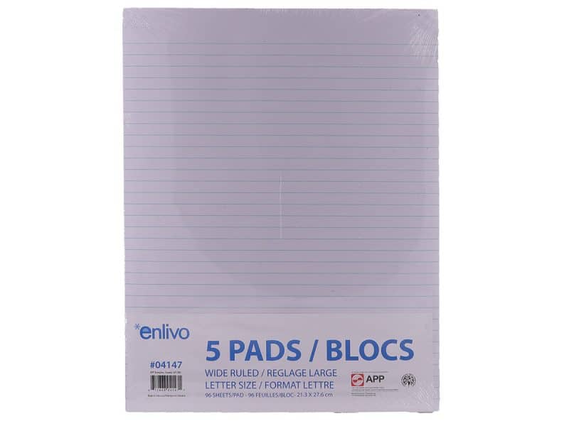 Bloc notes ligné 96 feilles 8,5 x 11  pqt de 5