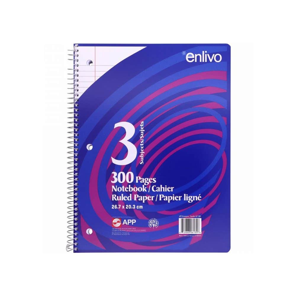 Cahier d'exercices ligné 300 pages, 3 sujets 10,5 x 8 po