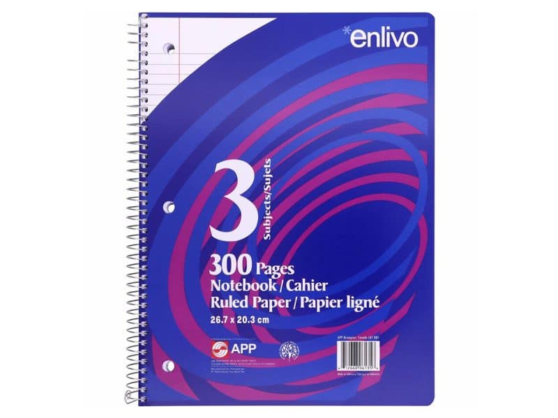 Cahier d'exercices ligné 300 pages, 3 sujets 10,5 x 8 po
