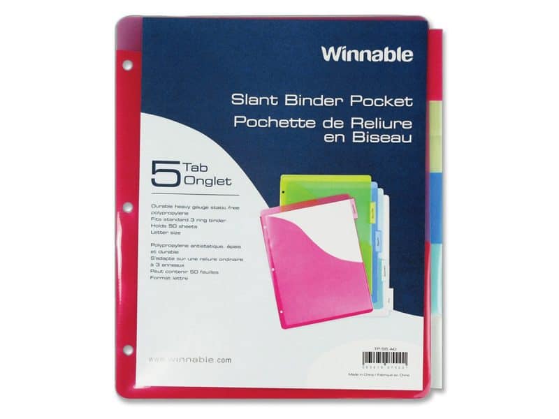Winnable - Pochette pour classeur à 5 onglets inclinés