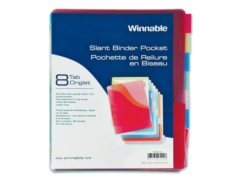 Winnable - Pochette pour classeur à 8 onglets inclinés